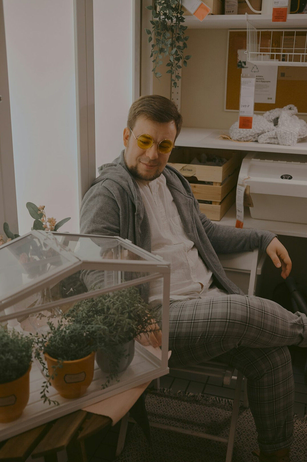 person meditating in office