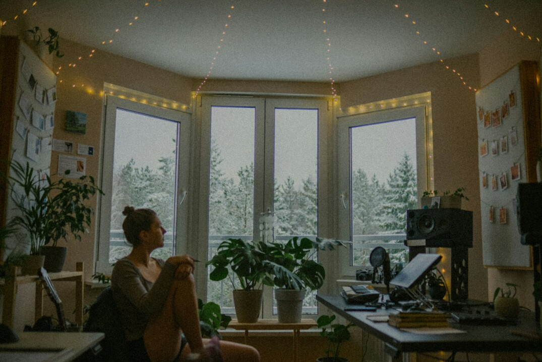 woman meditating at desk