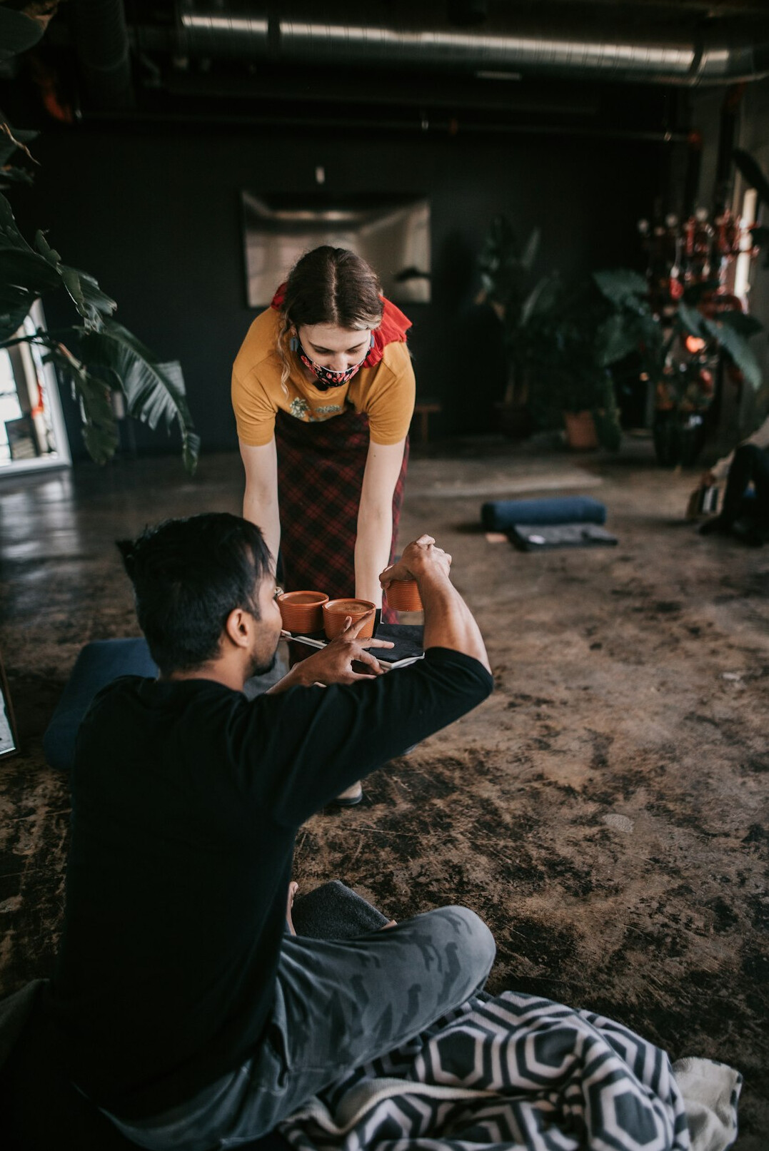 employees doing office yoga